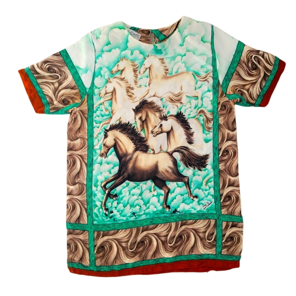 Vintage green t-shirt with wild horse print